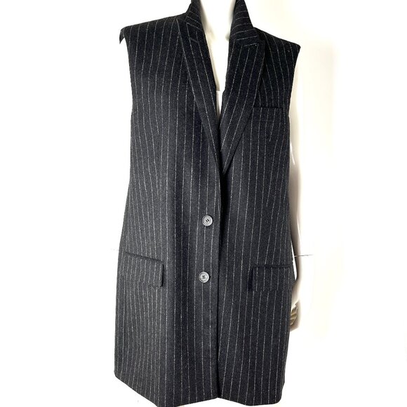 Authentic Golden Goose Vest Isolde Jacket Vest Pinstripe Melange Wool Dark Gray - Picture 1 of 11